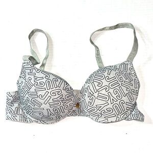 Juicy Couture Bra 34C‎ Gray All Over Print Intimates Lingerie Y2K
